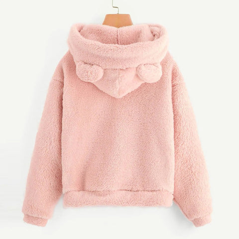 Women's Pullover Long Sleeve Fleece Sweatshirt Warm Bear Shape Fuzzy Hoodie Sweater Pullover Zen fit plus