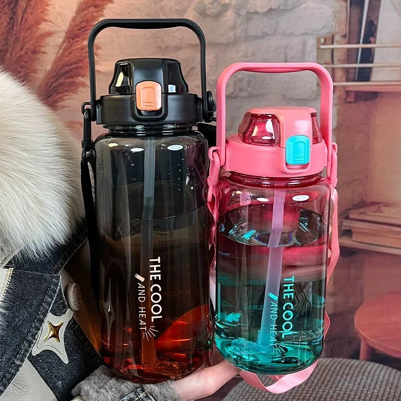 2000ml High Quality Sport Water Bottle With Straw Gym Fitness Outdoor Camping Cycling Hiking Drinking Plastic Bottles With Strap Zen fit plus