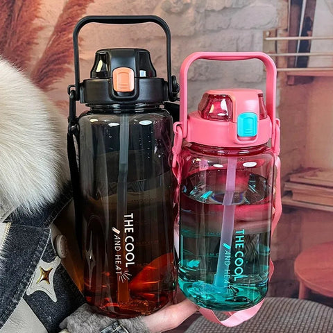 2000ml High Quality Sport Water Bottle With Straw Gym Fitness Outdoor Camping Cycling Hiking Drinking Plastic Bottles With Strap Zen fit plus