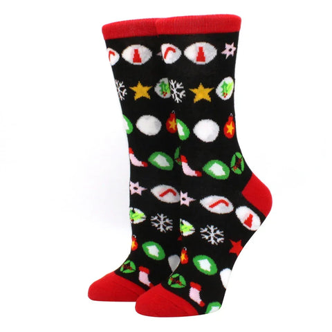 1 pair of Christmas tree, old man and reindeer fashion trend ladies Christmas medium cotton socks - Zen Fit Plus