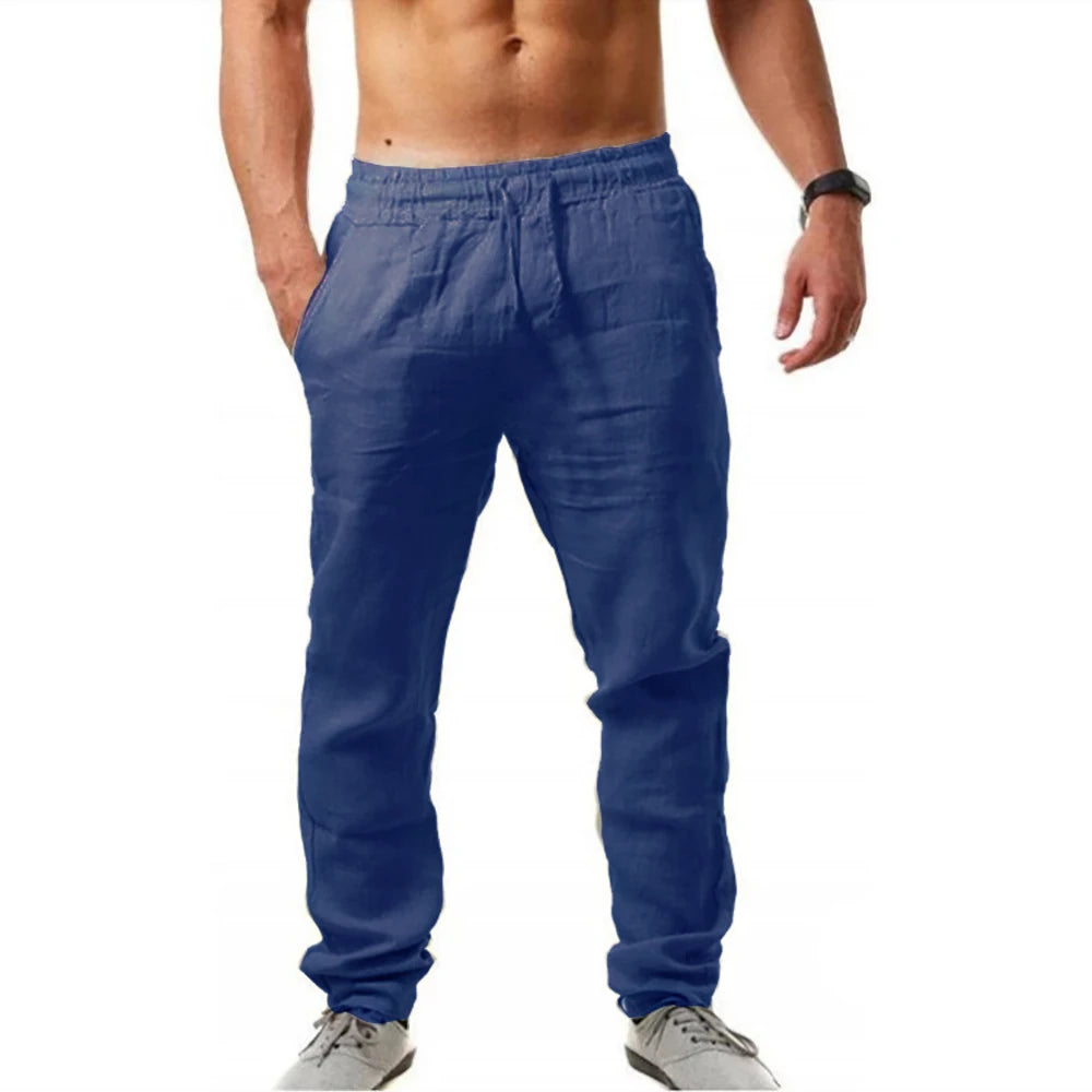 Men's Lightweight Long Pants Summer Solid Color Breathable Loose Trousers Male Elastic Waist Casual Pants Harajuku Trousers Zen fit plus