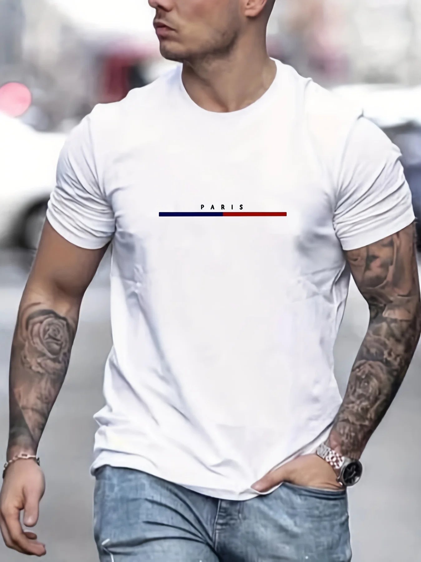 Paris Print Hoodies Tshirt  For Men Casual Autumn Winter Zen fit plus