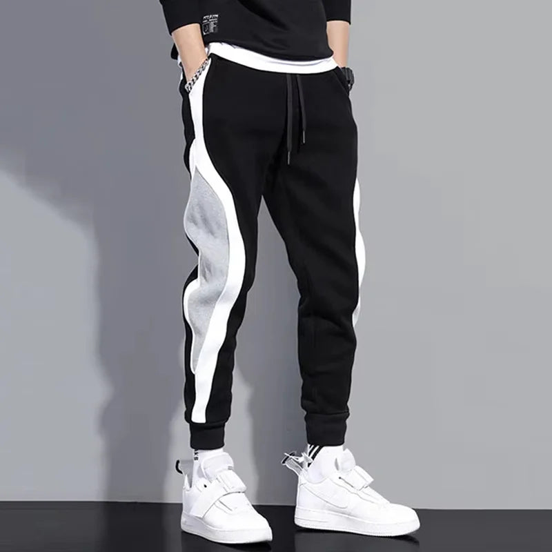 Autumn Men's Wide Loose Casual Pants Mens Patchwork Nine-point Sports  Elastic Rope Breathable Tie-foot Trousers Zen fit plus