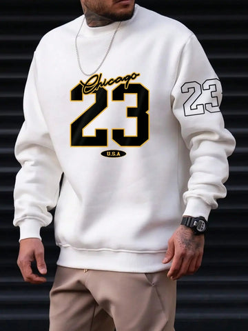 23 USA Art Letter Design Man Clothes Street Style Fleece Sweatshirts Autumn Casual Hoodies Fashionable Crewneck Pullovers Zen fit plus