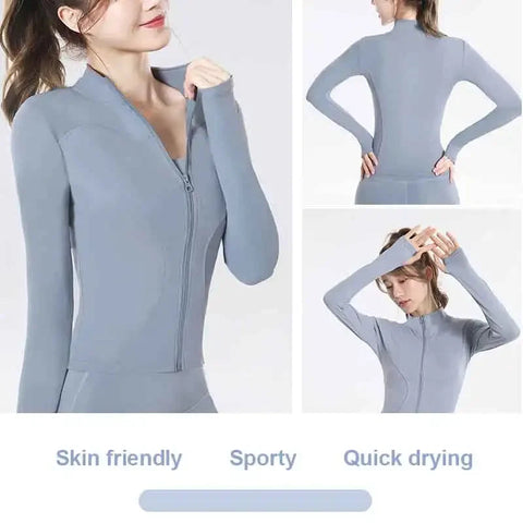 Women Sport Jackets Zipper Yoga Coat Clothes Quick Dry Fitness Jacket Running Hoodies Thumb Hole Sportwear Gym Workout Top Zen fit plus