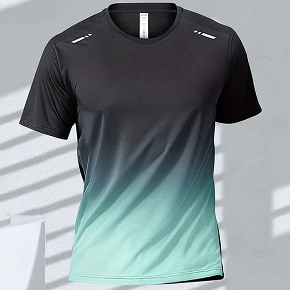 Men's T-Shirts Sports Fitness Sportswear Quick-Drying Gradient Short Sleeve Tops Outdoor Basketball Training Running Men Clothes Zen fit plus