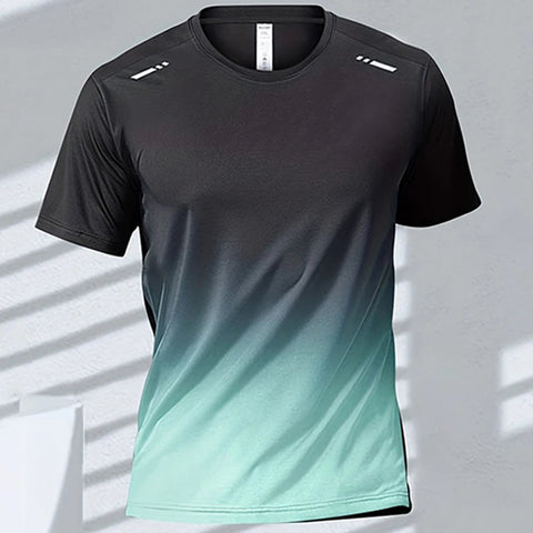 Men's T-Shirts Sports Fitness Sportswear Quick-Drying Gradient Short Sleeve Tops Outdoor Basketball Training Running Men Clothes Zen fit plus