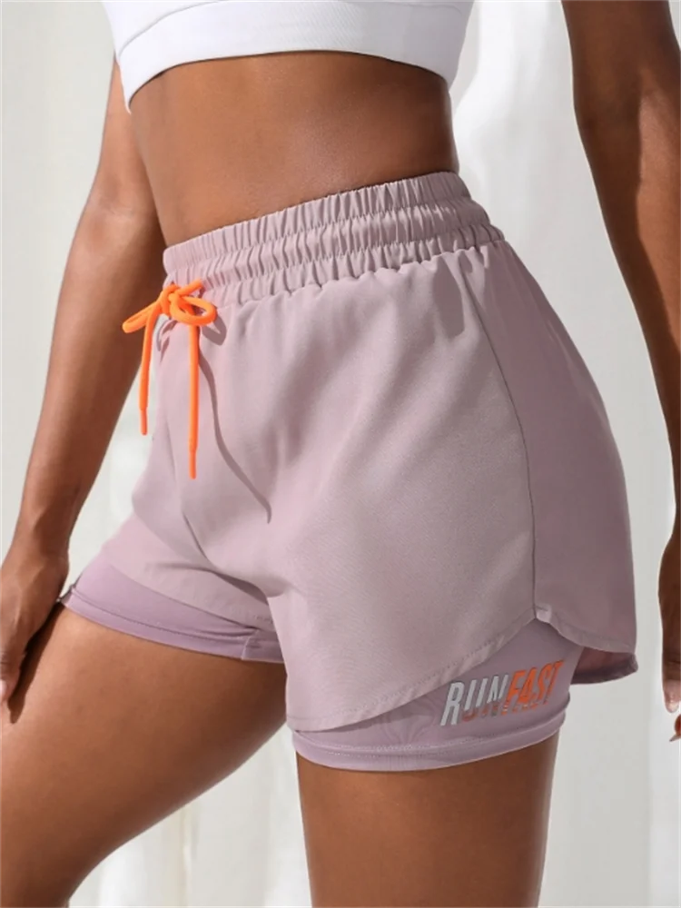 Women's High Rise Yoga Shorts With Elastic Proximity Control Running Shorts, Fake Two Pieces Pants Zen fit plus