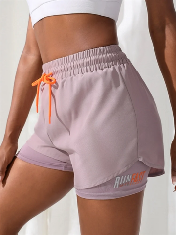 Women's High Rise Yoga Shorts With Elastic Proximity Control Running Shorts, Fake Two Pieces Pants Zen fit plus