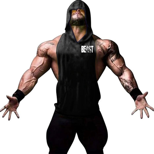 Men's Sports Running Vest Summer Top Weight Training Bodybuilding Vest Gym Workout Fitness Hoodie Men's Hooded Vest Zen fit plus