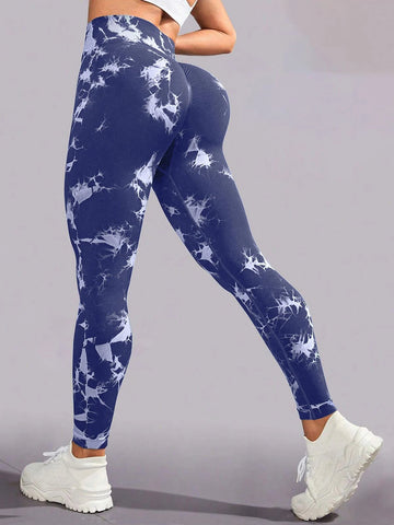 Women's tie dye leggings seamless high stretch sports push up pants tight sports high waist yoga pants outdoor sports Zen fit plus