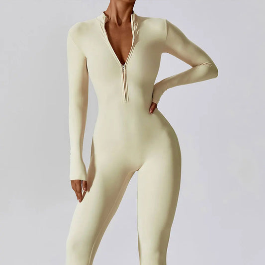 Yoga Boilersuit Long Sleeved Women's Sportswear Gym Zipper Jumpsuits Workout High-intensity Fitness One-piece Skin-tight Garment Zen fit plus