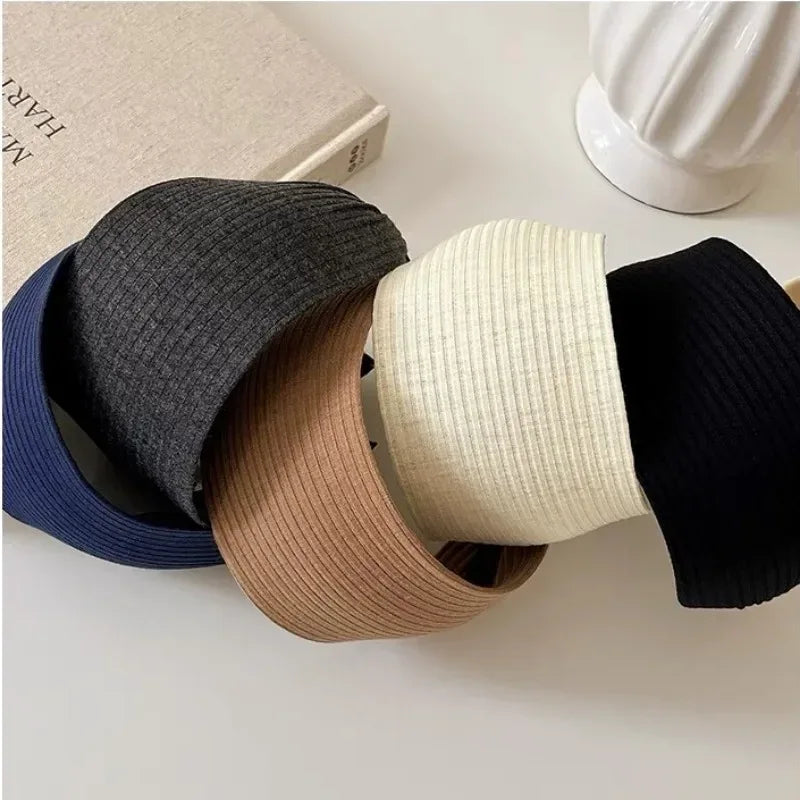 New Soft Wide Knitting Cotton Hairbands for Women Girls Korean Neutral Solid Turban with Teeth Head Band Headwear Accessories - Zen Fit Plus