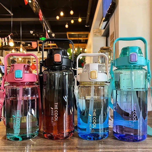 2000ml High Quality Sport Water Bottle With Straw Gym Fitness Outdoor Camping Cycling Hiking Drinking Plastic Bottles With Strap Zen fit plus