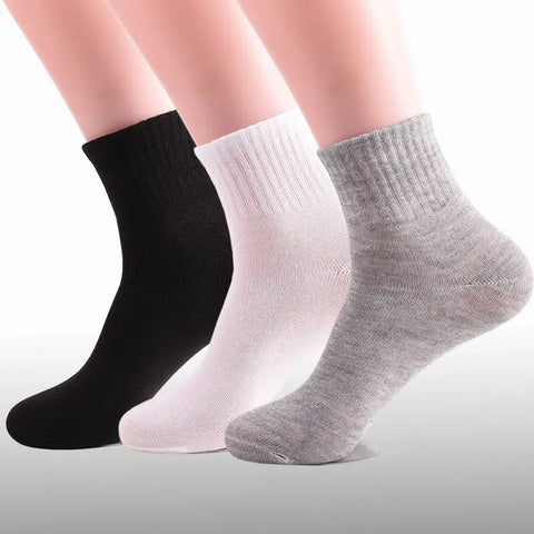 10 pairs of men's mid-calf socks black, white and gray cotton socks for all seasons, solid color match - Zen Fit Plus