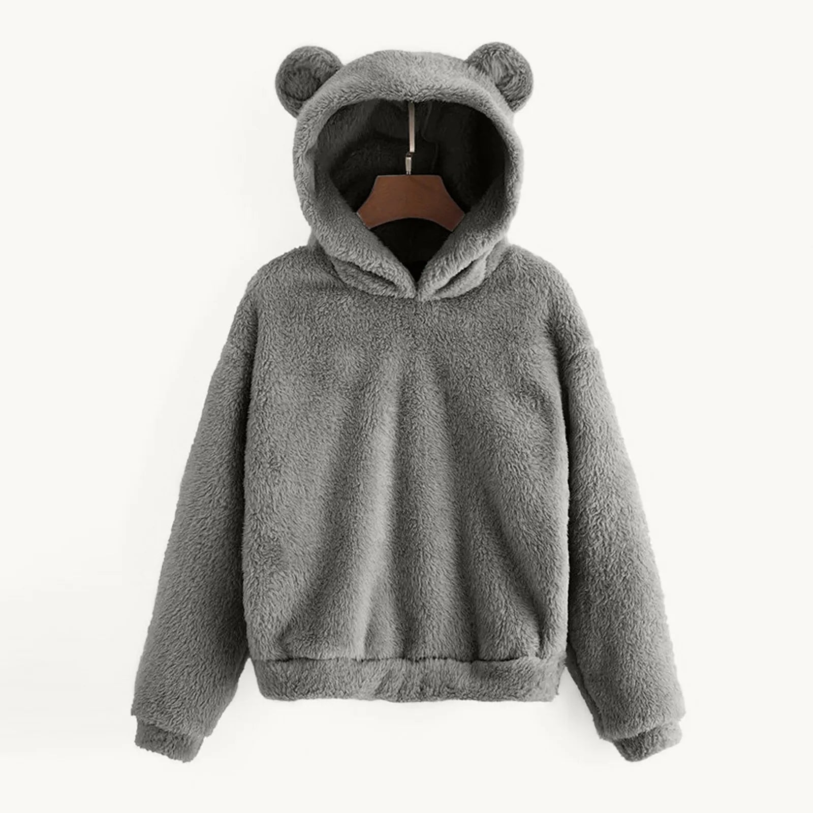 Women's Pullover Long Sleeve Fleece Sweatshirt Warm Bear Shape Fuzzy Hoodie Sweater Pullover Zen fit plus
