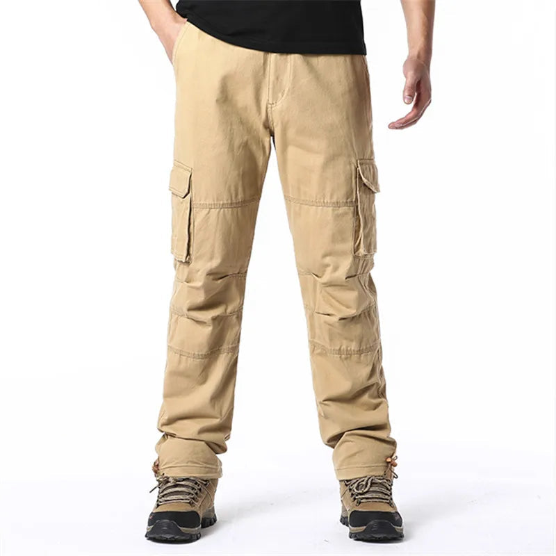 Large Pocket Loose Overalls Men's Outdoor Sports Jogging Tactical Pants Elastic Waist Pure Cotton Casual Work Pants Zen fit plus