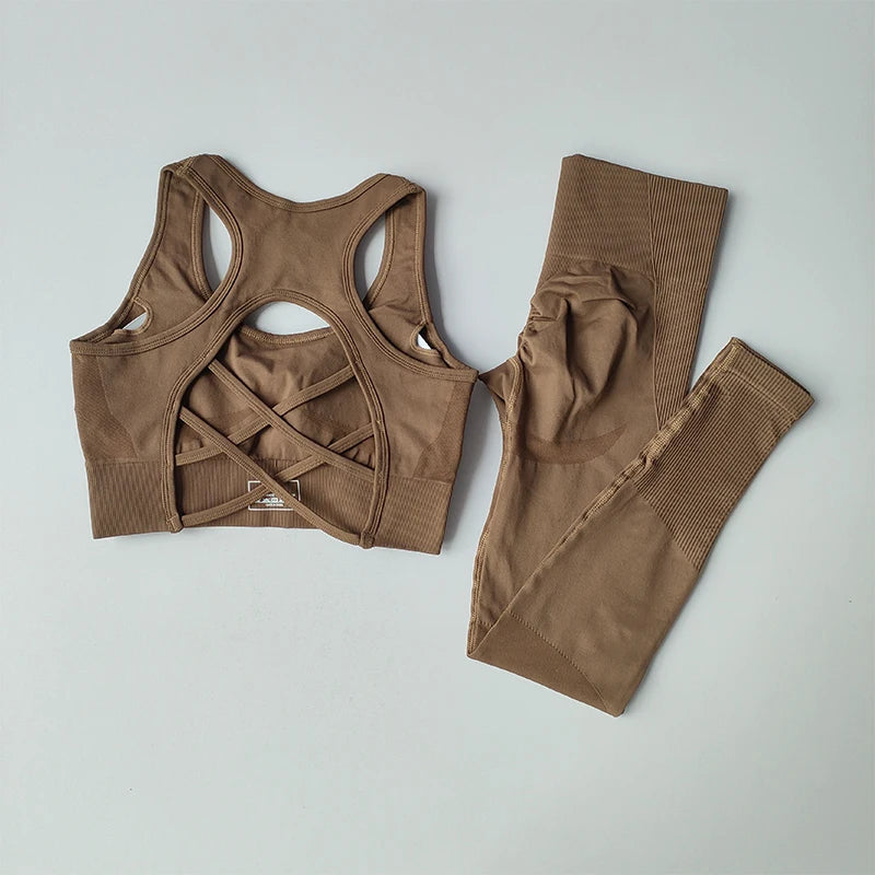 2PCS Sports Bra Women's Set Professional Fitness Tank Top Bra Shockproof Running Leggings Yoga Suit Beautiful Back Bra Clothing Zen fit plus