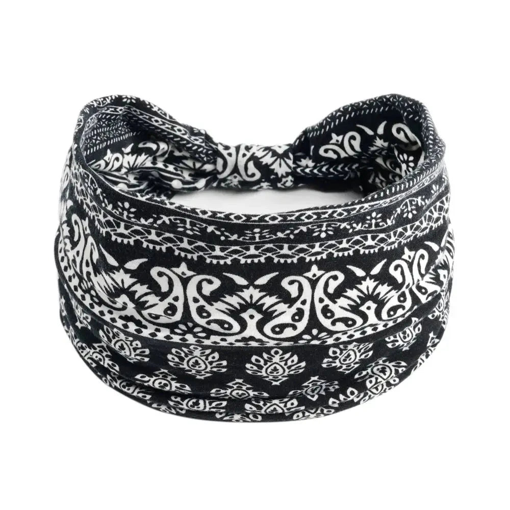 Bohemia Print Wide Headbands New Vintage Elastic Knot Turban Headwrap for Women Girls Soft Print Yoga Bandana Hair Accessories Zen Fit Plus