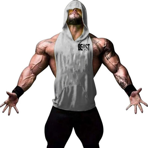 Men's Sports Running Vest Summer Top Weight Training Bodybuilding Vest Gym Workout Fitness Hoodie Men's Hooded Vest Zen fit plus