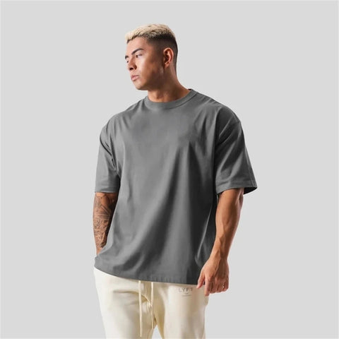 JAPAN&UK Cotton Gym Shirt Sport T Shirt Men Short Sleeve Running Shirt Men Workout Training Tees Fitness Loose large size M-XXXL Zen fit plus