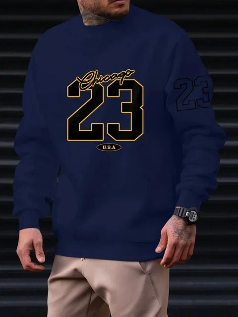 23 USA Art Letter Design Man Clothes Street Style Fleece Sweatshirts Autumn Casual Hoodies Fashionable Crewneck Pullovers Zen fit plus