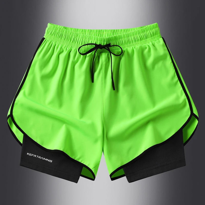 Fake two pieces of summer sports shorts, men's and women's quick drying three point running training itness lining American b Zen fit plus