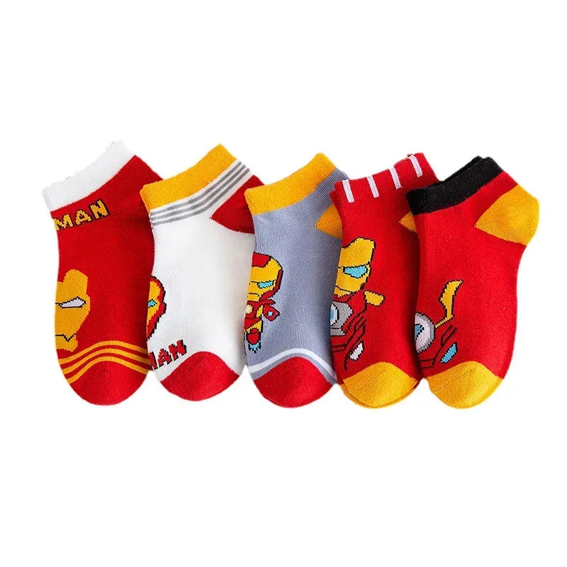 5 Pairs Spiderman Children Socks Anime Kids Boys Short Sock Kawaii Child Cartoon Baby Summer Spring Boat Socks Kids Gift 1-12Y - Zen Fit Plus