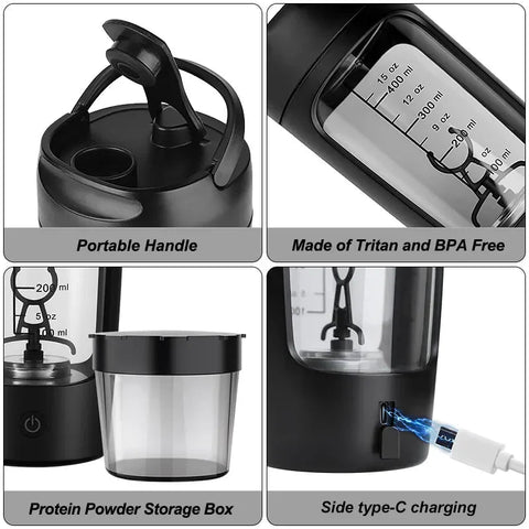 650ml USB Electric Portable Whey Protein  Shaker bottle  Fully Automatic Stirring Cup Rechargeable  Gym  BA Free Cocktail Blend Zen fit plus