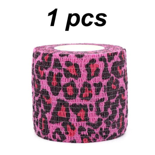 1/3/6 Pcs of Pink Leopard Print Tape Tattoo Handle Bandage Anti Slip Sports Non-woven Fabric Self-adhesive Elastic Bandage Zen fit plus