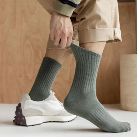 1/5 Pairs Thicken Cotton Men's Socks Solid Bottom Long Socks Black White Sport Socks Male Casual Harajuku Casual Basketball Sox Zen fit plus