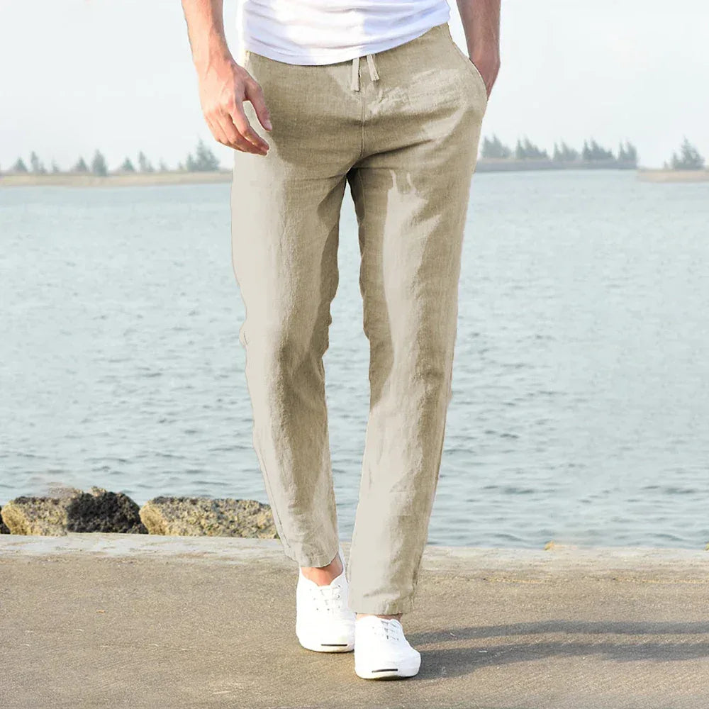 Men's Cotton Linen Pants Male Autumn New Breathable Solid Color Linen Trousers Fitness Streetwear S-3XL - Zen Fit Plus