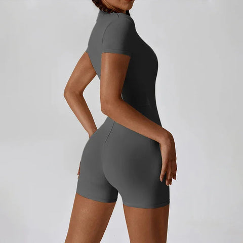 Summer Zipper Workout Jumpsuit Sports Overalls Women Gym Clothing Running Fitness Suits Gym Tracksuit Short Sportswear Yoga Set - Zen Fit Plus