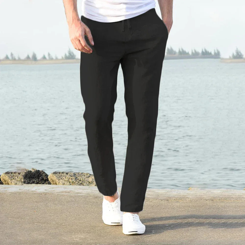 Men's Cotton Linen Pants Male Autumn New Breathable Solid Color Linen Trousers Fitness Streetwear S-3XL - Zen Fit Plus