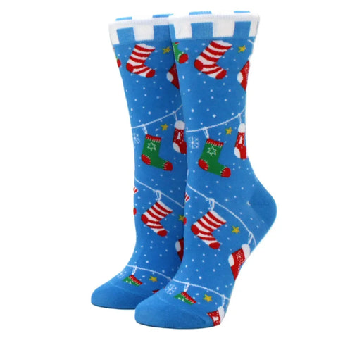 1 pair of Christmas tree, old man and reindeer fashion trend ladies Christmas medium cotton socks - Zen Fit Plus