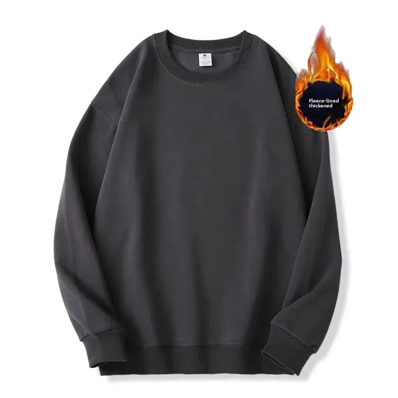 Thickened Fleece Cotton Hoodie Unisex Oversized round Neck Solid Color Couple's Sweatshirt Versatile Autumn Winter New Arrival Zen Fit Plus