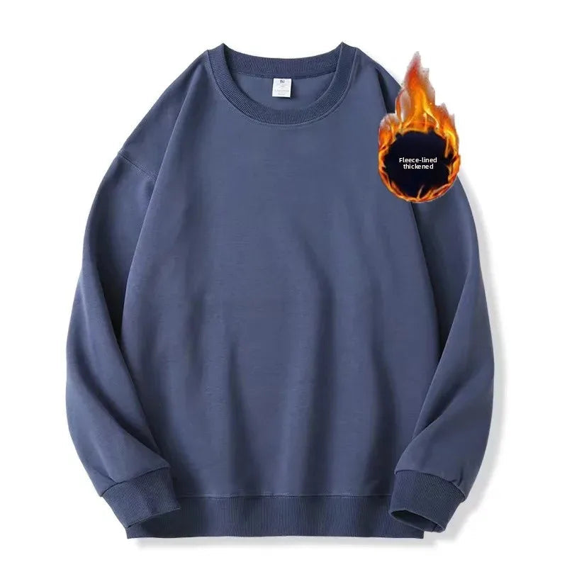 Thickened Fleece Cotton Hoodie Unisex Oversized round Neck Solid Color Couple's Sweatshirt Versatile Autumn Winter New Arrival Zen Fit Plus