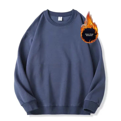 Thickened Fleece Cotton Hoodie Unisex Oversized round Neck Solid Color Couple's Sweatshirt Versatile Autumn Winter New Arrival Zen Fit Plus