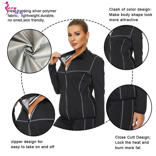 SEXYWG Women Sauna Suit for Weight Loss Sweat Top Pants Fitness Jacket Leggings Thermo Long Sleeves Trousers Body Shaper Gym Zen fit plus