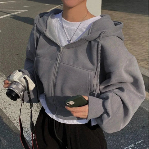 Fashion Zipper Hood Sweatshirt Women Autumn Long Sleeve Crop Tops Casual Y2K Hoodies Streetwear Harajuku Female Jackets Coats Zen fit plus