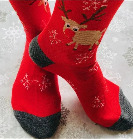 1 pair of Christmas tree, old man and reindeer fashion trend ladies Christmas medium cotton socks - Zen Fit Plus