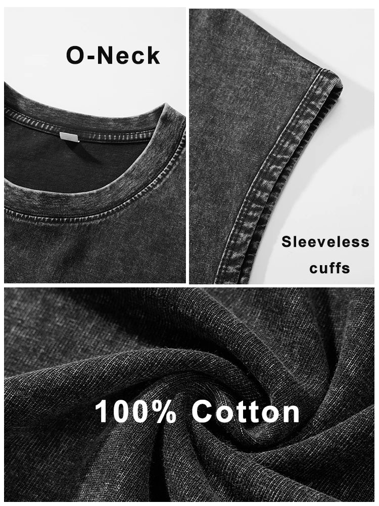 Summer Men's Washed Cotton Tank Tops Muscle Gym Sleeveless Workout T Shirts Running Beach Loose Cutoff Tees Zen fit plus