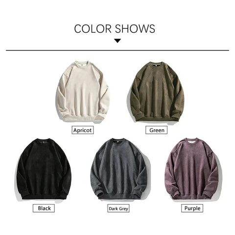 TFETTERS Brand Purple Sweatshirt Mans Suede O Neck Autumn Winter Baggy Men Sweatshirts Casual Long Sleeve 2025 New Male Tops Zen Fit Plus