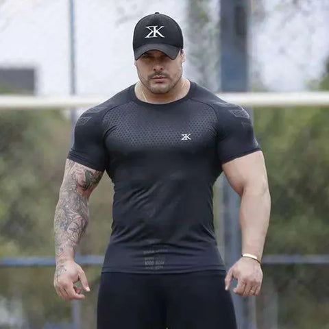 2024 Men Running Sports T-shirt Training Quick Dry Tight Short Sleeves Shirt Bodybuilding compress Fitness Tee Tops men Clothing - Zen Fit Plus