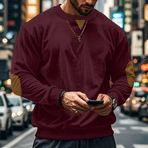 2024 hot-selling spring and autumn European size men's round neck casual stand-up collar corduroy long-sleeved sweater men - Zen Fit Plus