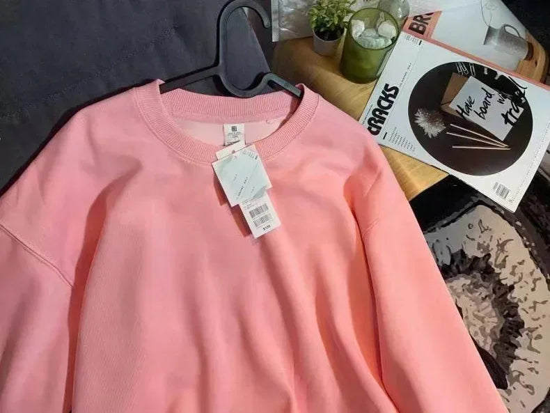 Thickened Fleece Cotton Hoodie Unisex Oversized round Neck Solid Color Couple's Sweatshirt Versatile Autumn Winter New Arrival - Zen Fit Plus