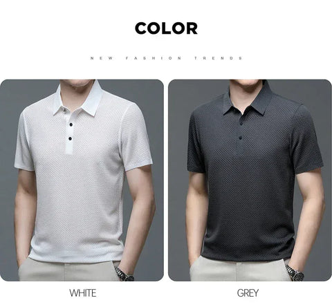 Summer New Men's Lop-up Hollow Short-sleeved Polo Tee Shirt Ice Silk Breathable Business Fashion T-Shirt Male Brand Clothes - Zen Fit Plus