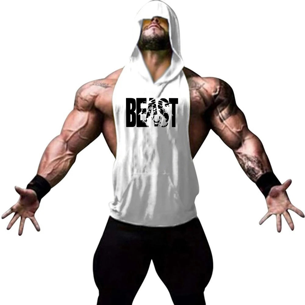 Men's Sports Running Vest Summer Top Weight Training Bodybuilding Vest Gym Workout Fitness Hoodie Men's Hooded Vest Zen fit plus