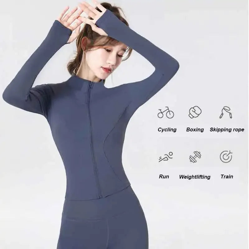 Women Sport Jackets Zipper Yoga Coat Clothes Quick Dry Fitness Jacket Running Hoodies Thumb Hole Sportwear Gym Workout Top - Zen Fit Plus