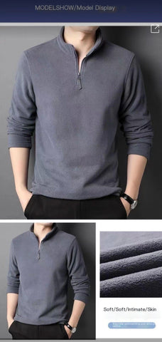 Autumn Winter New Warm Polo Sweatshirts Lamb Wool Sweatshirt Standing Neck Half Zip Long Sleeve Fashion Versatile Men Tees Tops Zen Fit Plus